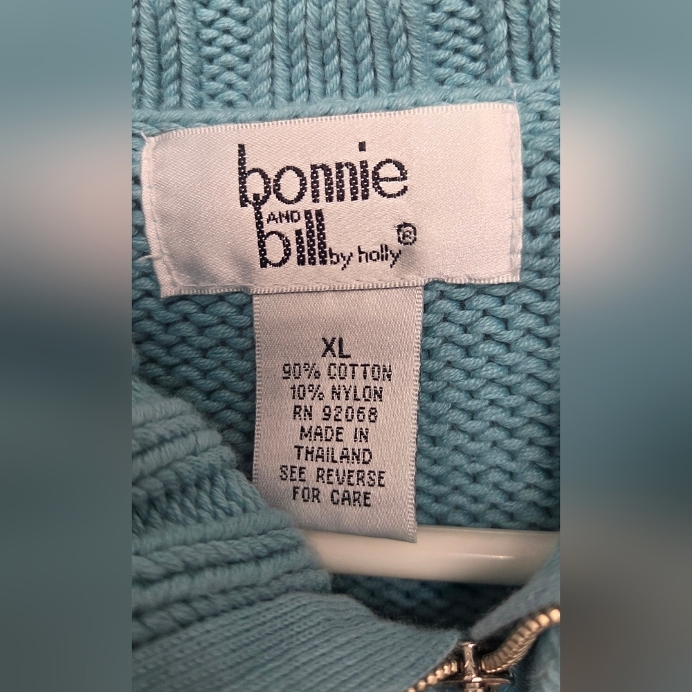 Vintage Bonnie & Bill XL Cottonblend Candy Blue Women's Zipper Cardigan Sweater - Picture 7 of 12